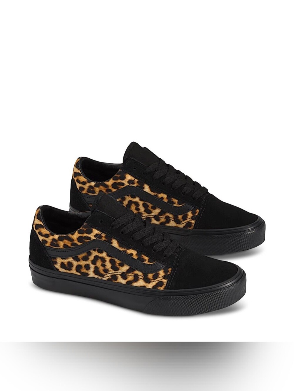 Vans Black and Leopard-Print Low-Top Sneakers
